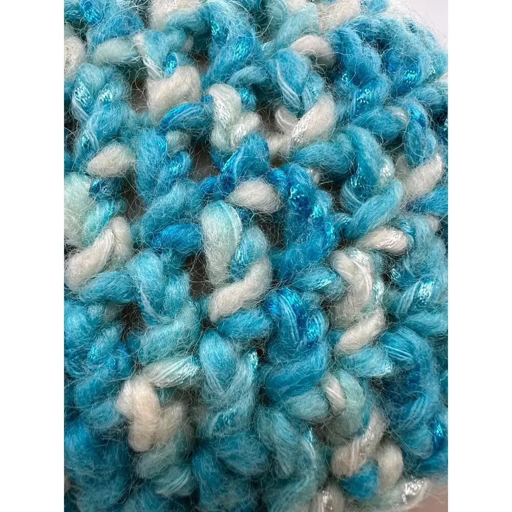 Crochet Blue White Glitter Shimmer Woven‎ Beanie Cap Hat Winter Hat X-Small